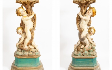 Pair of Painted Resin Putti Figures