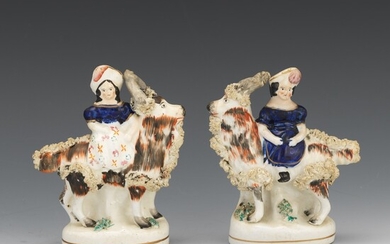 Pair of Staffordshire Girl Riding a Goat Figurines
