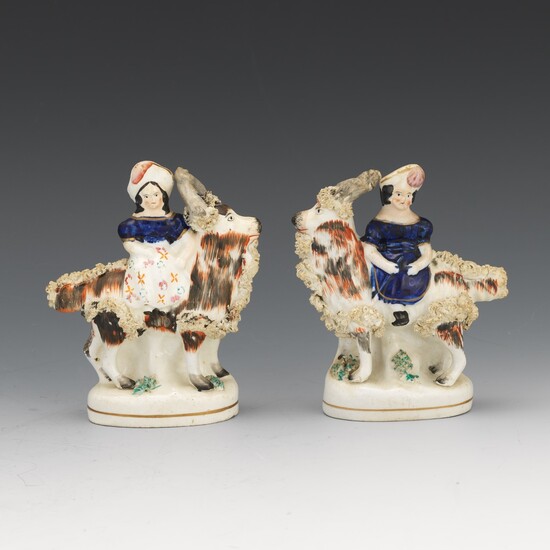 Pair of Staffordshire Girl Riding a Goat Figurines