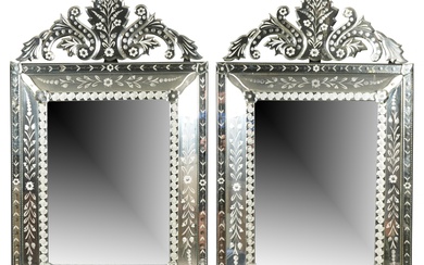 Pair of Venetian Etched Glass Wall Mirrors
