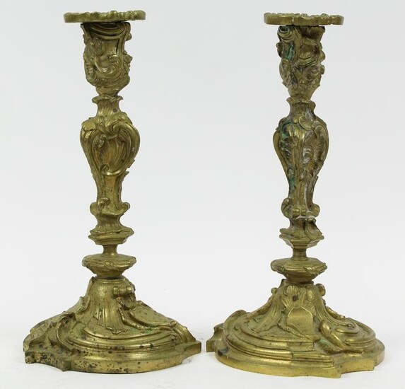 Pair of ca 1900 French Gilt Brass Candlesticks