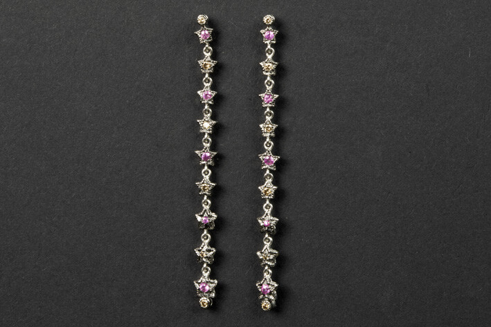 Pair of long "tutti frutti" - earrings with...