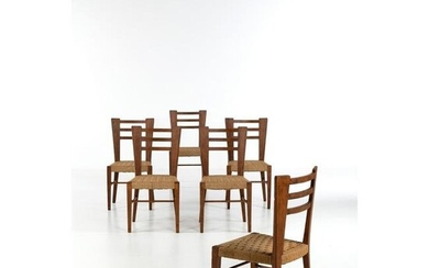 Paolo Buffa (1903-1970) Set of six chairs Wood and rope Model created circa 1950 H 90 × L 45