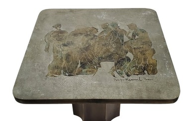 Philip and Kelvin LaVerne Signed Etched Patinated Occasional Table Etruscan Figures