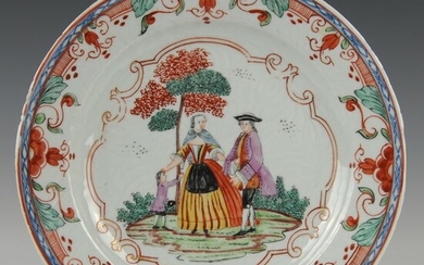 Plate (1) - Balaji Bala - Porcelain - Dutch couple with child - China - Qianlong (1736-1795)
