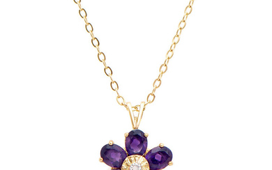 Plated 18KT Yellow Gold 1.81cts Amethyst and Diamond Necklace