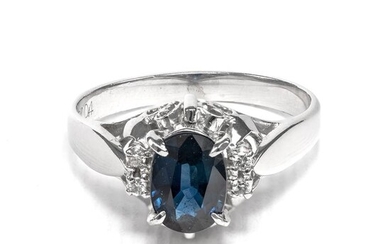 Platinum - Ring - 0.98 ct Sapphire - 0.04 ct Diamonds - No Reserve Price