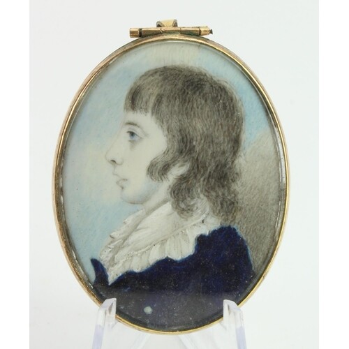 Portrait miniature/memorial keepsake. Profile of a young gen...