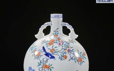 Qing Yongzheng pastel flower and Bird Holding Moon vase