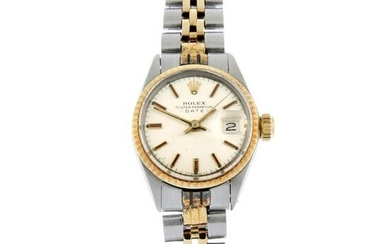 ROLEX - an Oyster Perpetual Date bracelet watch. Circa 1971. Stainless steel case with yellow metal