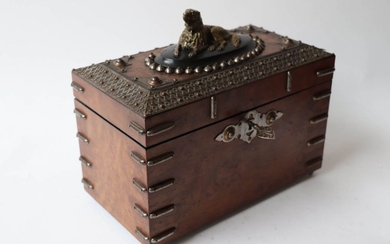 Rectangular jewelry box made of burr-wood veneer with...