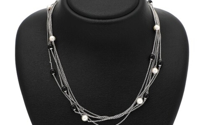 SOLD. Regitze Overgaard: A "Shpere" pearl and onyx necklace set with numerous onyx beads and cultured fresh water pearls, mounted in sterling silver. L. 49 cm. – Bruun Rasmussen Auctioneers of Fine Art