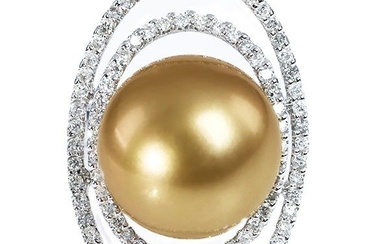 Ring - 14 kt. White gold, IGI Certified Golden Southsea Pearl & Diamond Pearl - Diamond