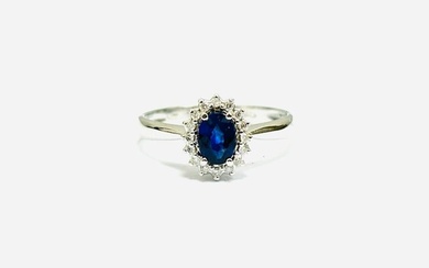 Ring - 18 kt. White gold - 1.05 tw. Sapphire - Diamond