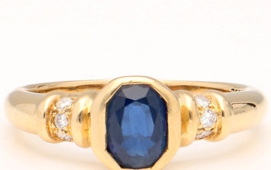Ring - 18 kt. Yellow gold Diamond - Sapphire