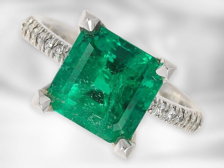 Ring: very high quality emerald/brilliant ring, natural, untreated Colombian emerald 3.87ct, GRS expertise