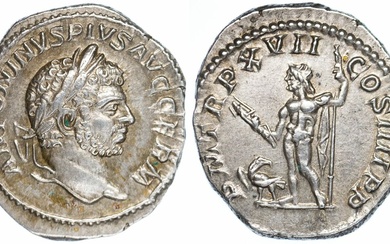 Roman Empire, Caracalla (AD 198-217), AR Denarius, struck c. 214, ANTONINVS PIVS AVG GERM, laur...