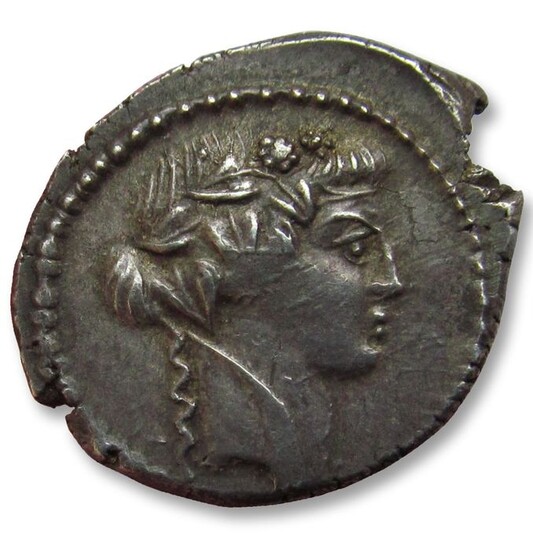 Roman Republic (Imperatorial). C. Vibius Varus, 42 BC. AR Denarius,Rome mint - leaping panther & altar reverse