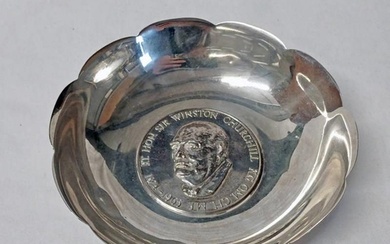 SILVER CIRCULAR DISH WITH WINSTON CHURCHILL COIN INSERT, BY ...