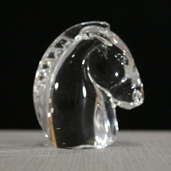 STEUBEN Signed Horse Head Paperweight in Box