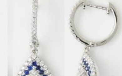 Sapphire And Diamond Pear Shape Dangle Earrings In 14k White Gold