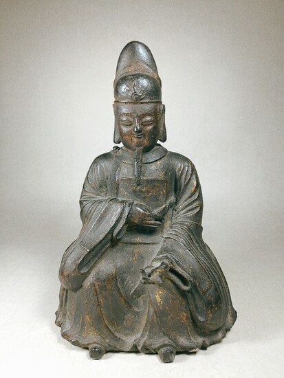 Sculpture - Bronze - Gilt Lacquered Mythical Hero - China - Ming Dynasty (1368-1644)