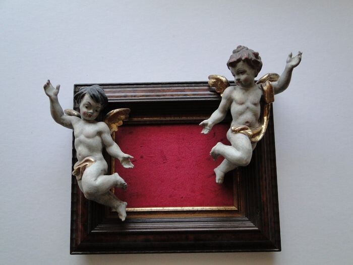 Sculpture, Lovely putti / angels with wings (2) - Baroque style - Wood - 19th century