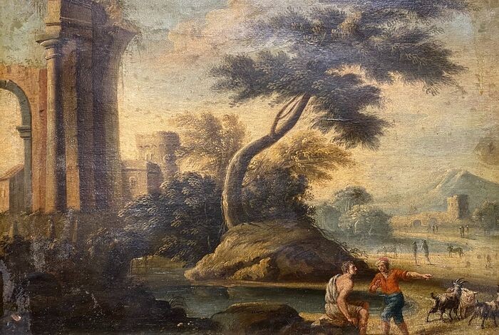 Scuola italiana del XVII-XVIII secolo - Paesaggio con rovine