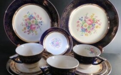 Set 10 pieces Porcelain Tea Century Salem Cobalt Blue 1940s USA