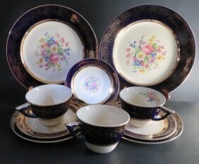 Set 10 pieces Porcelain Tea Century Salem Cobalt Blue 1940s USA