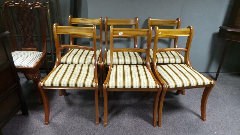 Set of 6 Inlaid Yew Dining Room Chairs