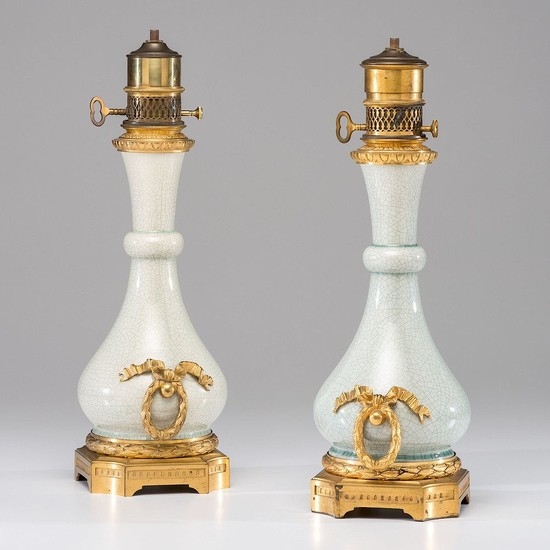 Sevres Vase Lamps with Gagneau Mounts