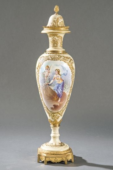 Sèvres porcelain vase with gilded bronze frames.