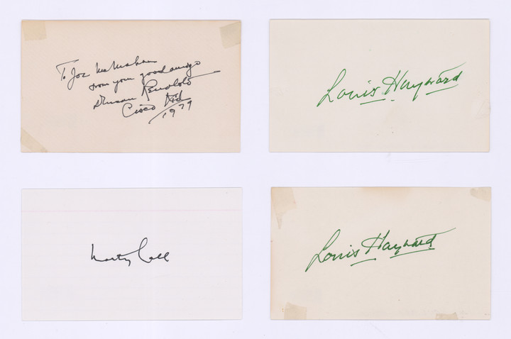 Signed Actor Index Cards (4) Beckett COA's