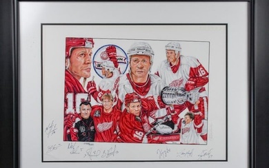 Signed Detroit Red Wings Stanley Cup Framed Lithograph by Paul Madden