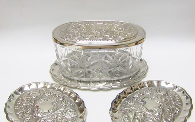 Silver set, composed of three small oval silver trays,...