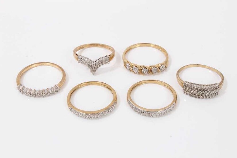 Six 9ct gold diamond set half eternity style rings