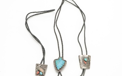 Southwestern Sterling, Turquoise, Coral and Bear Claw Bolo Tie with Other Bolos