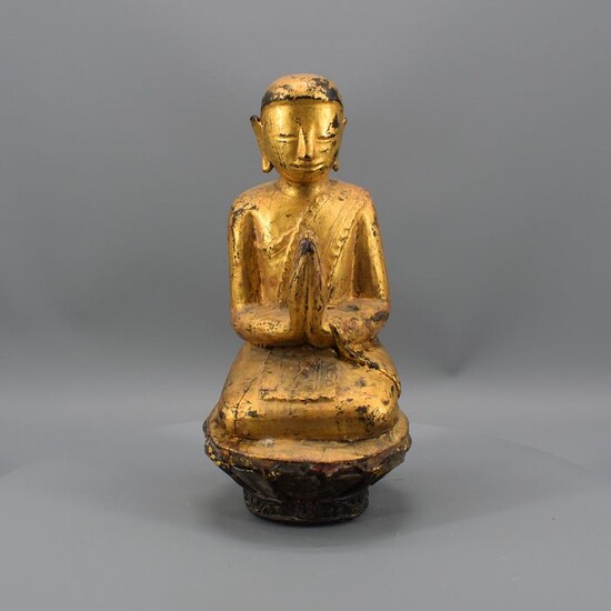 Statue (1) - Gilt lacquered wood - adorant de bouddha - Burma - Early 20th century