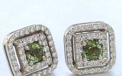 Stud Sapphire Earrings - 14 kt. White gold - Earrings - 1.24 ct Sapphire - 0.96ct Natural Diamond F VS