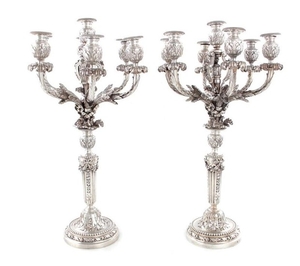 Superb pair French silver seven-light candelabra, Risler & Carre (2pcs)