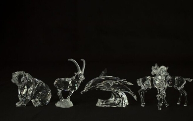 Swarovski crystal figurines, seated bear, dolphins, ibex, playful horses...