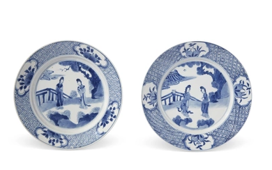 TWO BLUE AND WHITE `LADIES' DISHES CHINA, KANGXI PERIOD (1662-1722)