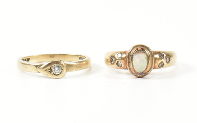 TWO HALLMARKED 9CT GOLD DIAMOND & OPAL RINGS