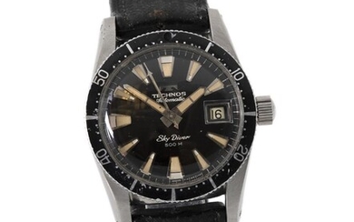 NOT SOLD. Technos: A gentleman's wristwatch of steel. Model Sky Diver, ref. 1163. Mechanical movement with automatic winding and date, ETA 2472. 1960s. – Bruun Rasmussen Auctioneers of Fine Art