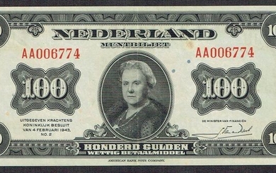 The Netherlands - 100 Gulden 1943 Muntbiljet Wilhelmina - Pick 69