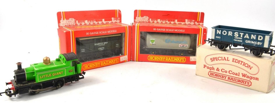 Three HORNBY trucks (2 in original boxes) and green 'Little ...