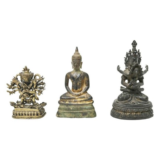 Three Tibetan and Southeast Bronze Buddhist Statues.