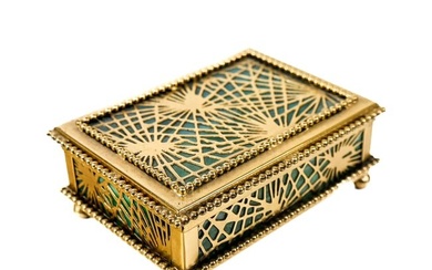 Tiffany Studios Bronze & Glass Stamp Box