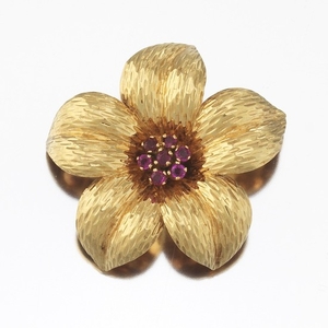 Tiffany & Co. Gold and Ruby Flower Brooch